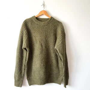 Zara Wool Alpaca Waffle Knit Crew Sweater  Green Size XL